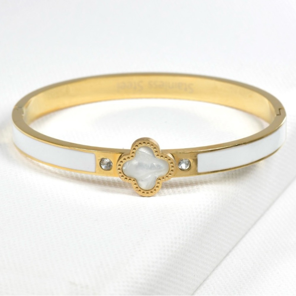 Gold/ white clover bracelet ; stainless steel